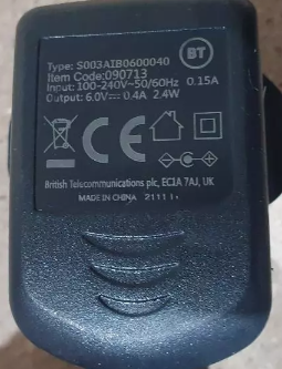 *Brand NEW*BT S003AIB0600040 6-Volts 0.4-Amp 2.4-W AC Adapter Black Power Supply *Brand NEW*BT S003AIB0600040 6-Volts 0.4-Amp 2.4-W AC Adapter Black Power Supply