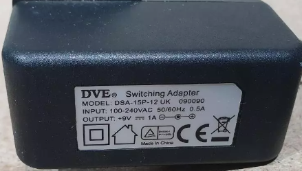 *Brand NEW*DVE DSA-15P-12 UK 090090 9-Volt 1A AC Adapter Black 3-Pin Power Supply *Brand NEW*DVE DSA-15P-12 UK 090090 9-Volt 1A AC Adapter Black 3-Pin Power Supply
